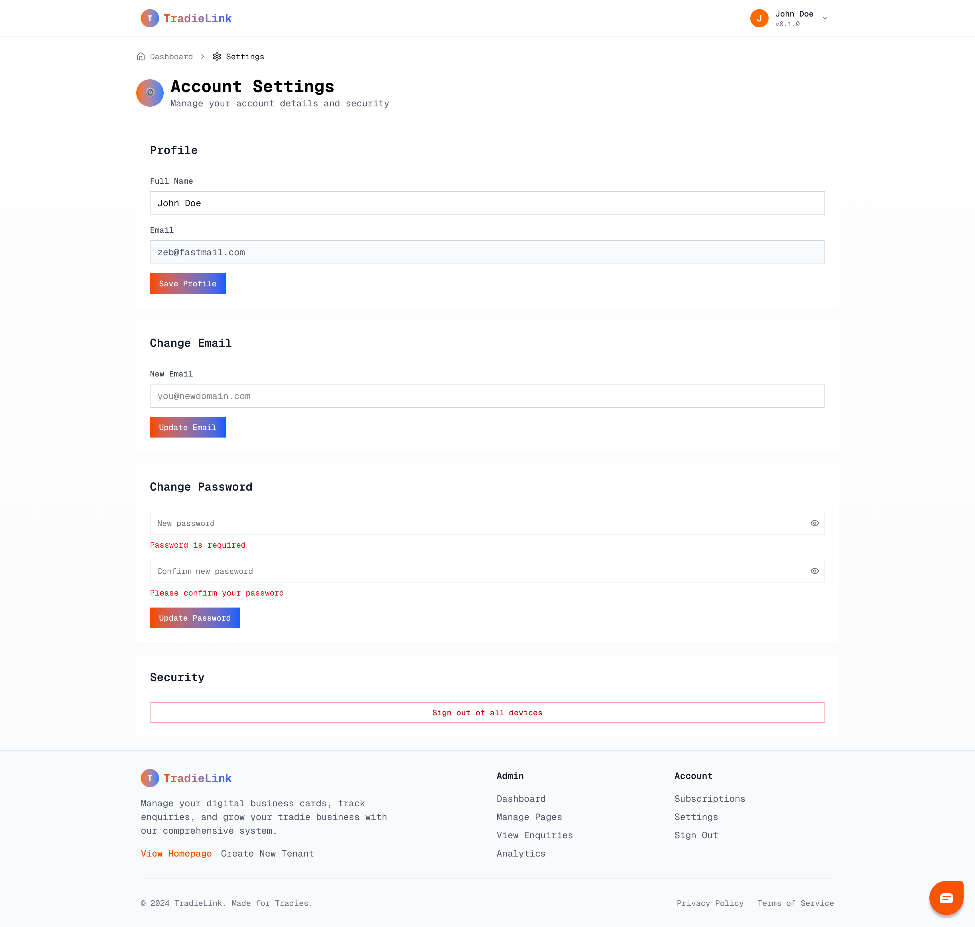 Account Settings Screen