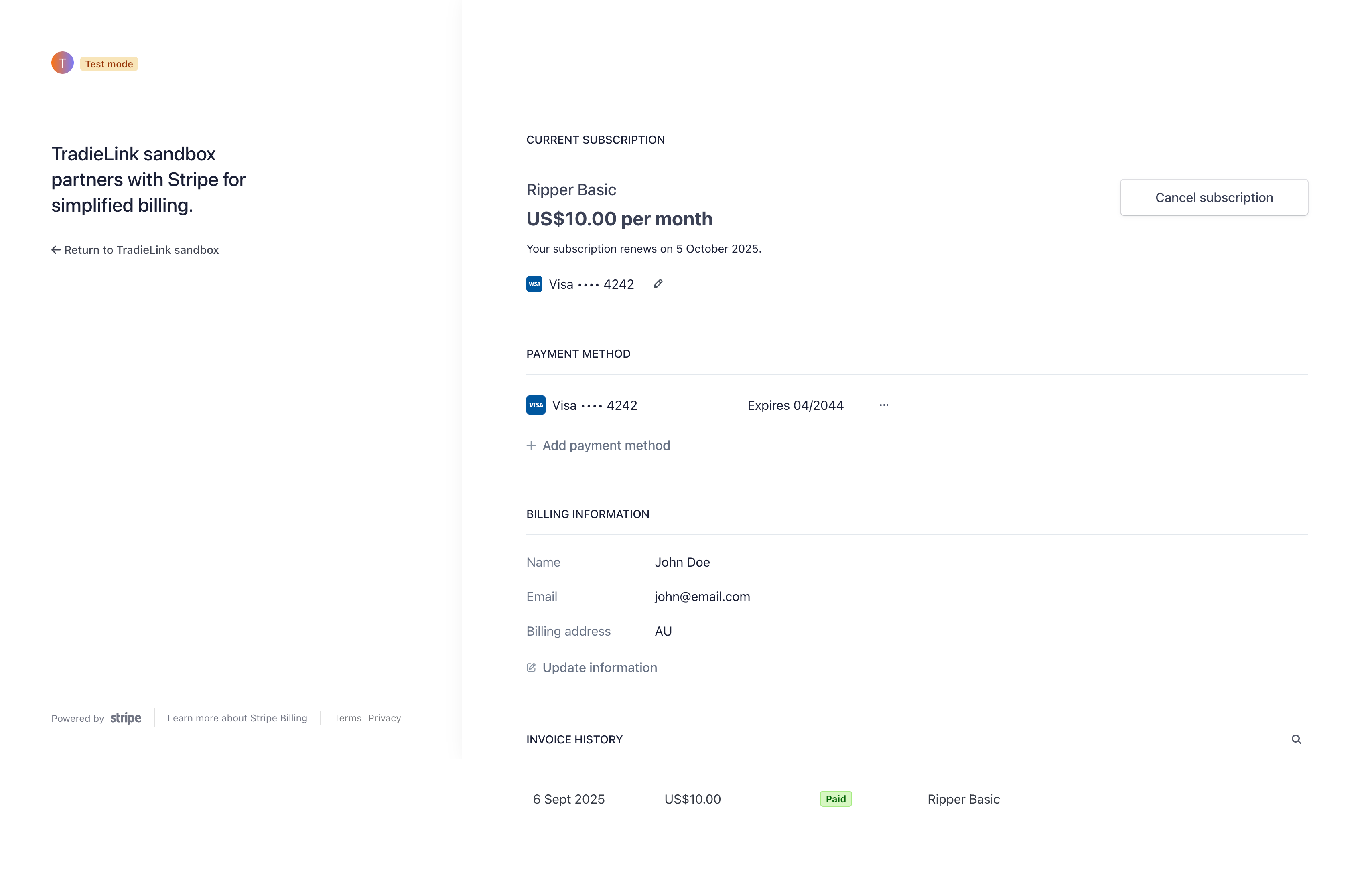 Billing Management Screen