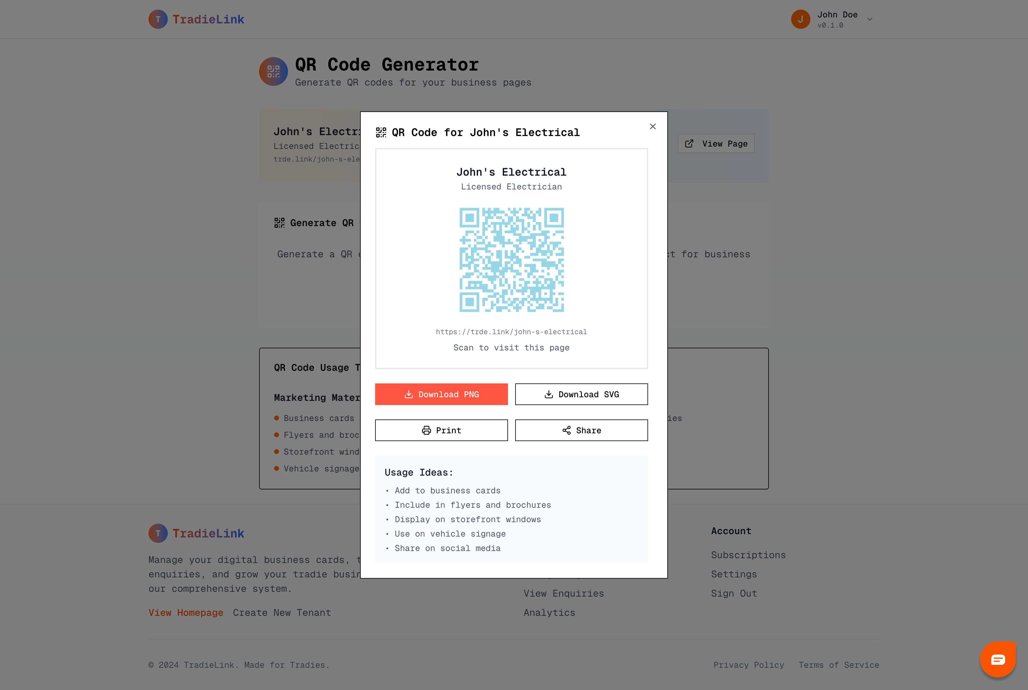 QR Code Selection Screen