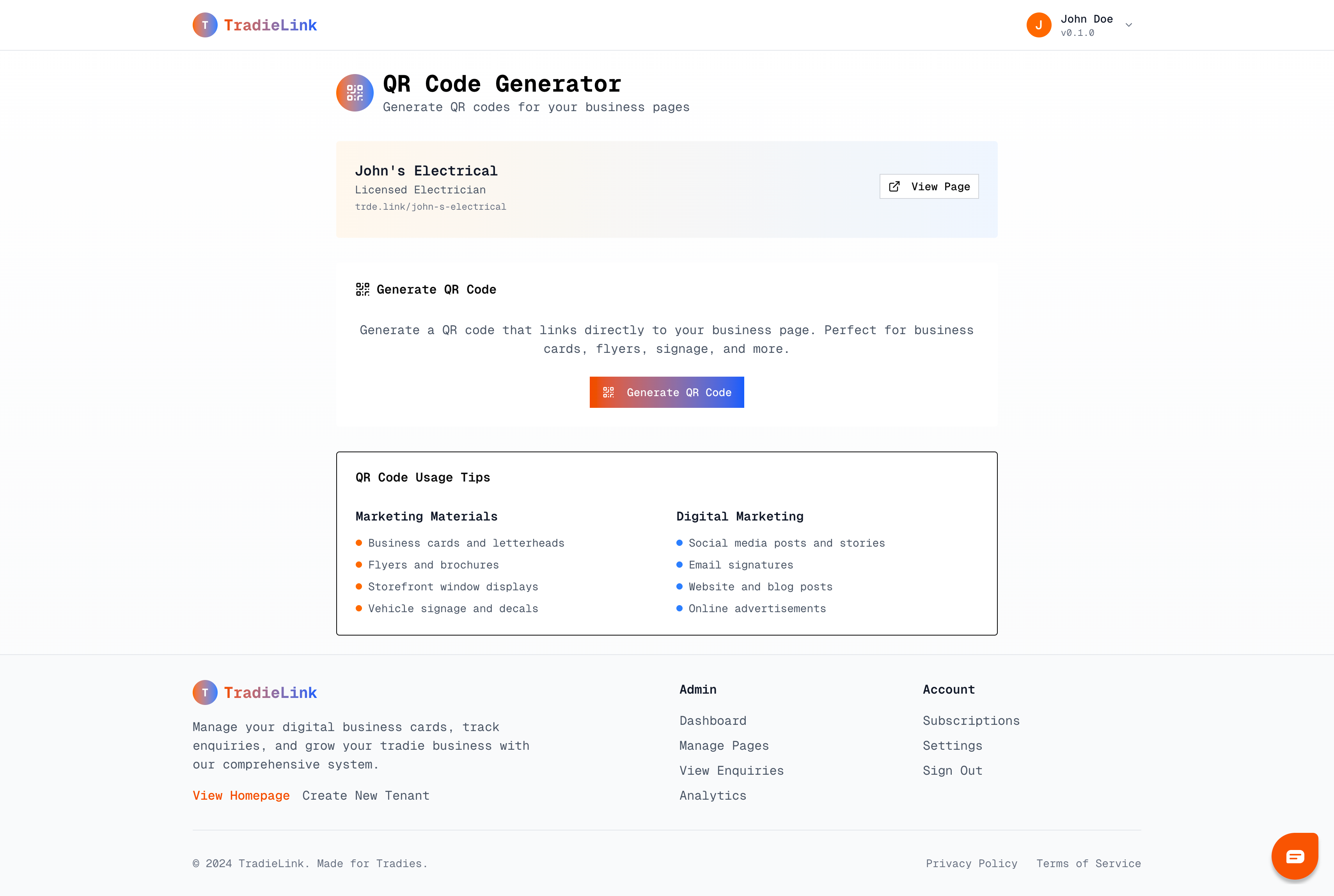 QR Code Generator Screen