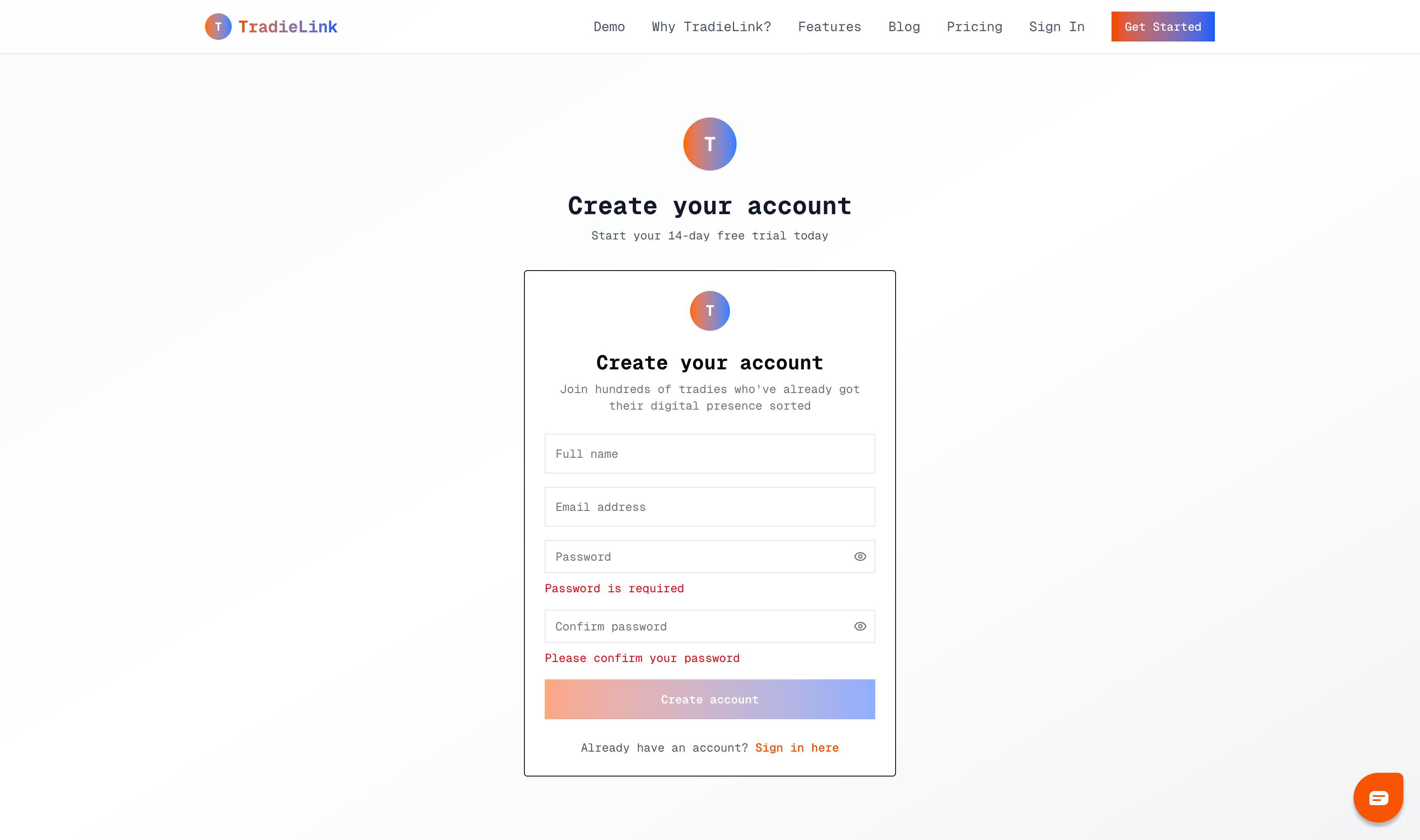 Signup Screen